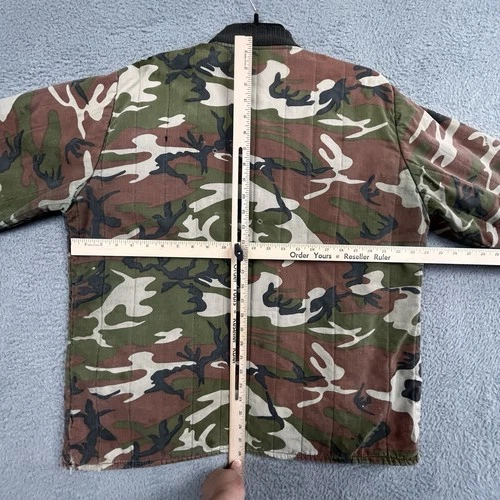 VTG Woodland Camo Quilted Work Jacket Hunting Streetwear Thrashed *Broken Zipper image 4