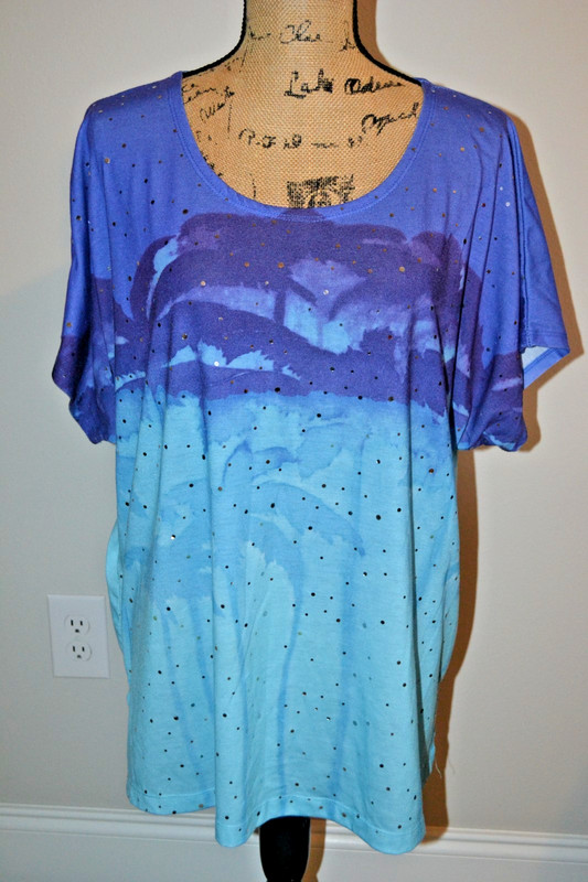 C.D.Daniels Tunic Top in Shades of Blue with Sequins on Front Design - 1X