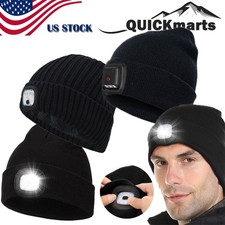 Rechargeable Unisex LED Beanie Hat with Light Fleece Lined Winter Warm Kint Cap