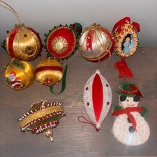 Lot Of 9 Vintage Satin, Pearl, Beaded Sequin Christmas Ornaments Push Pin