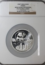 1987 Silver Panda 5 oz. Medal Ultra Cameo Hong Kong Exposition NGC PF67 43.97 per troy oz