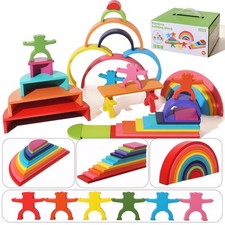 40-Piece Wooden Rainbow Stack Set, 4-in-1 Building Blocks preschoolers Early ...