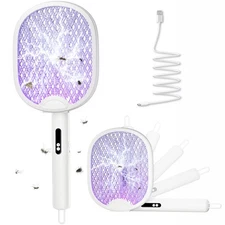 Electric Fly Swatter Foldable Bug Zapper Racket with 4000V 1800mAh Rechargeab...