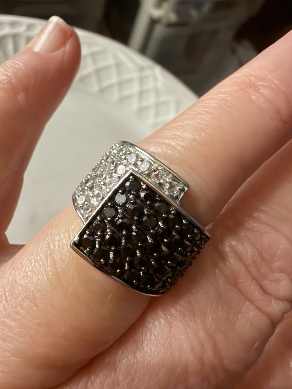 Vintage Premier Designs Opera Ring Rhodium Plated Black & Smoky Gray CZ