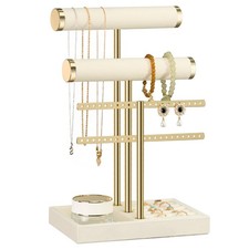 3 Tier Bracelet Holder Display - Detachable T Bar Beige Velvet Bracelet Holde...