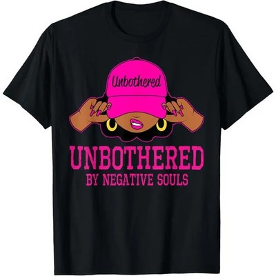 Unbothered By Negative Souls Black Woman Pink Hat Melanin Girl Magic T-Shirt