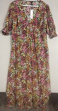 Nobody’s Child Floral Midi Dress UK 18 Black Pink Wrap Tie Waist NWT Boho