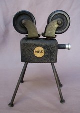 Vintage Folk Art Reel to Reel Wood Metal 6 1/2" Tall Movie Camera Sculpture