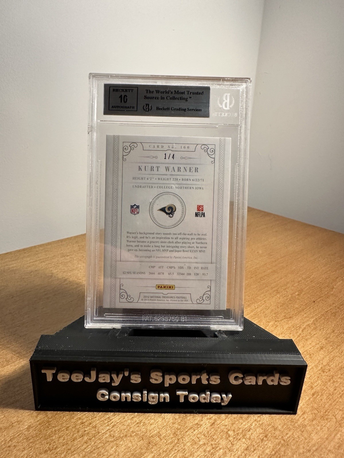 KURT WARNER 2025 NATIONAL TREASURES BLACK SIGNATURES RAMS BGS 8.5 AUTO /4 view 2