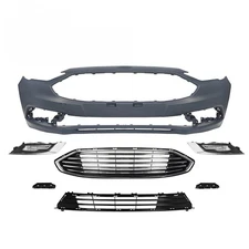 Front Bumper Cover Grille Assembly Kit Set For 2017 2018 Ford Fusion w/Fog Light