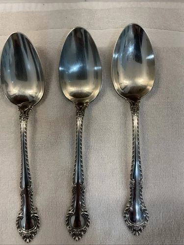 3 English Gadroon Gorham Sterling Silver  Serving Spoons 8.5" 222 Gram Pat. 1939