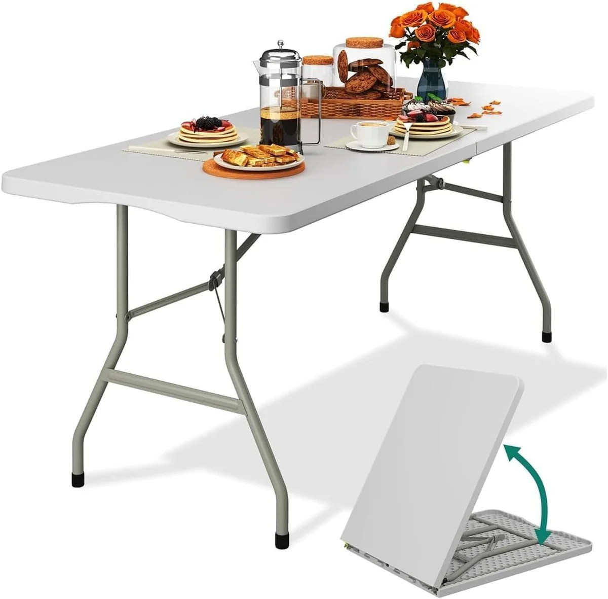 TAVOLO PIEGHEVOLE DA GIARDINO HORECA IN PLASTICA HDPE BIANCO 183X76X74H CM