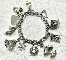 Vintage Old Monet Loaded Articulated Bracelet With 10 Monet Charms Silver-tone.