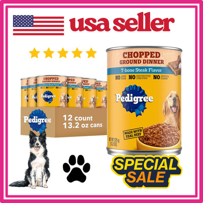 Pedigree Chopped Ground Dinner T-Bone Steak  Wet Dog Food, 13.2 Oz Cans 12 Pack