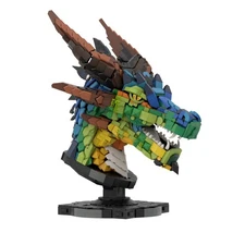 Compatible Colorful Dragon Head Model with Display Stand 2551 Build Moc