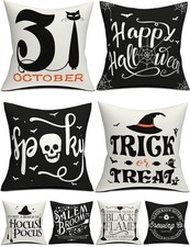 Halloween 16"x16" Double-Sided Pillow Covers Set of 4, Linen Decorative