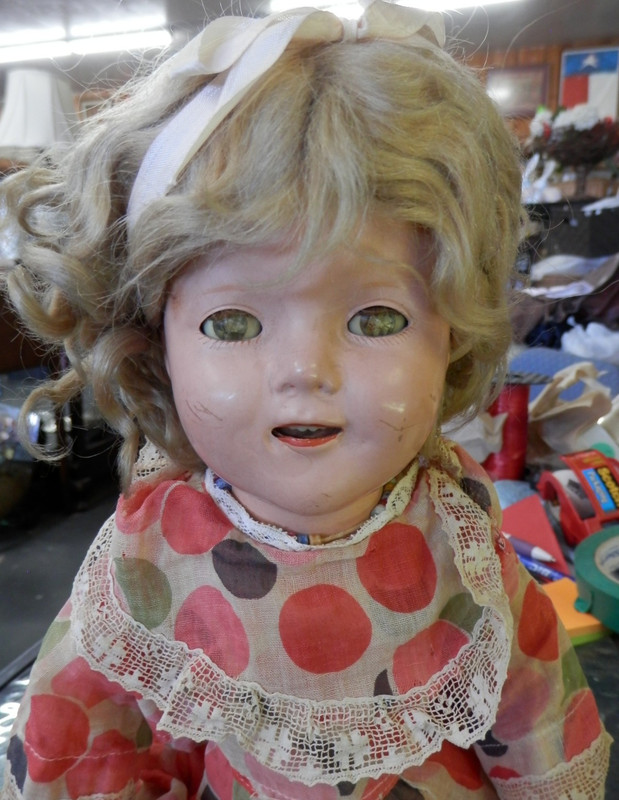 Antique Shirley Temple Composition Doll w/Hazel Sleepy Eyes, 18” VG for 90 YrOld