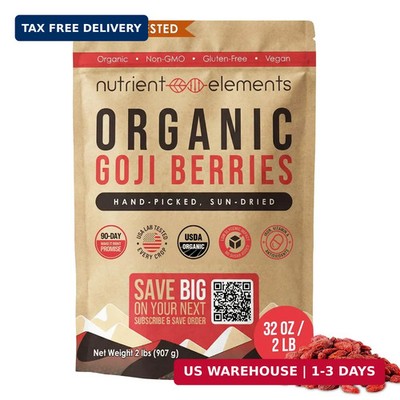 Nutrient Elements Goji Berries - 2 lb/32 oz - USDA Organic, Raw, Sun-Dried, Hand