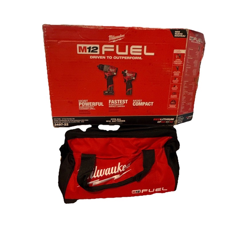 Milwaukee M12 FUEL 3497-22 2-Tool Combo Hammer Drill/Impact Driver 2 Bat Bag