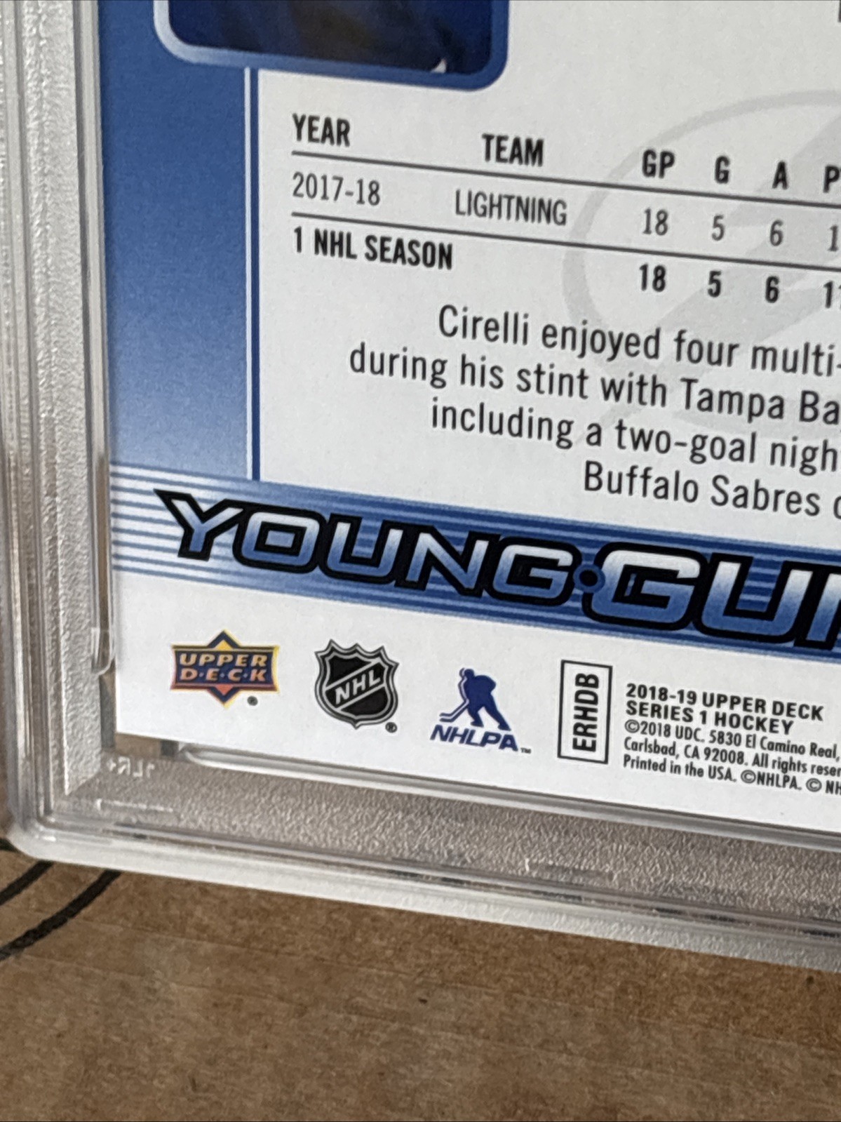 2018-19 Upper Deck Anthony Cirelli Young Guns Speckled Rainbow Foil PSA 10 #219 view 18