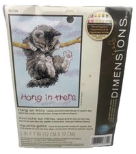   Dimensions 5x7" Cross Stitch Kit 16743 Hang On Kitty Hang In There Cat Kitten