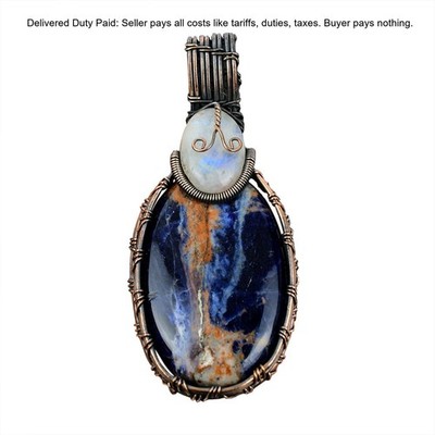 Sodalite Gemstone Rainbow Moonstone Copper Mother Wire Wrapping Pendant Jewelry