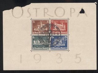 GERMANY 1935 Ostropa Sheet of Stamps faulty hinged reinforced on back