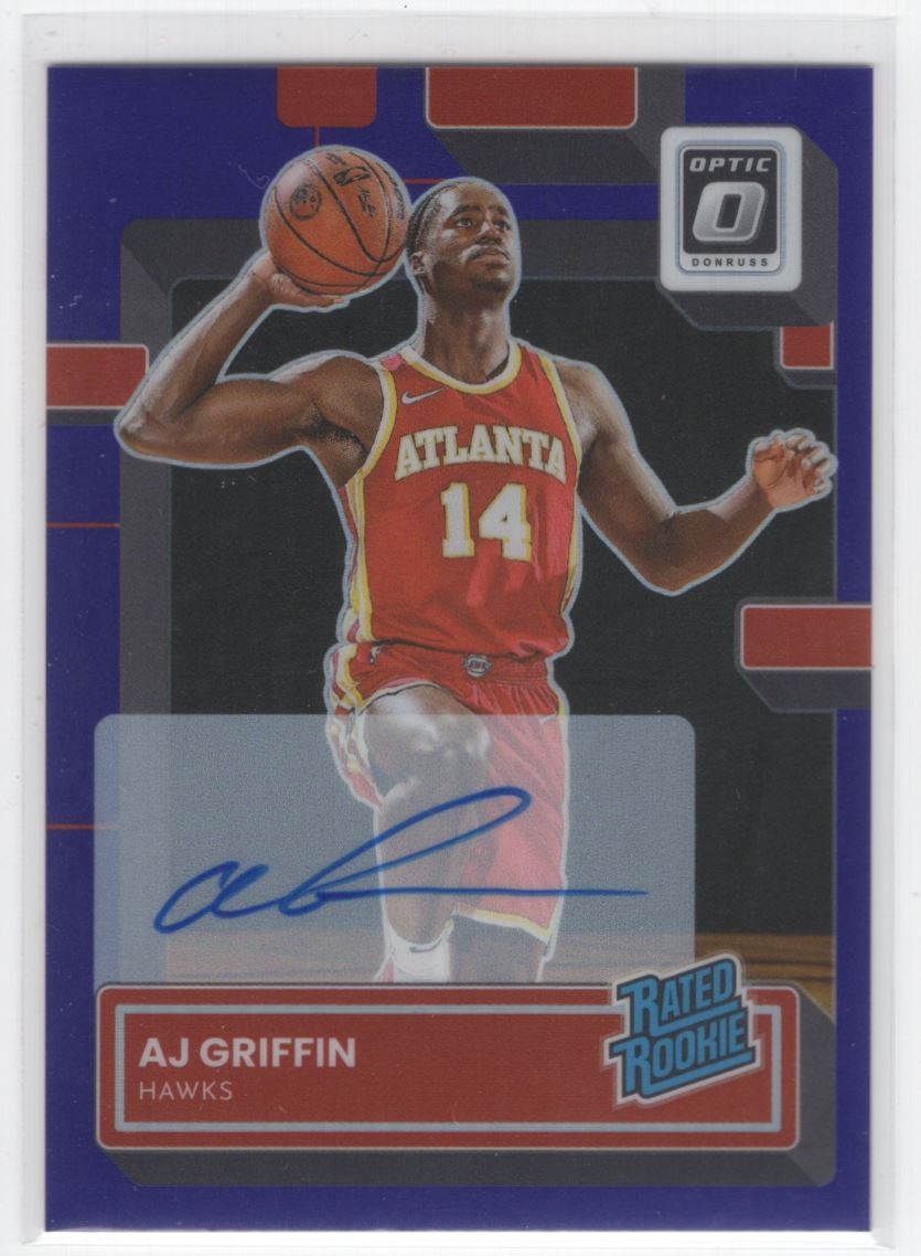 #204 2022-23 Optic Rated Rookie PURPLE _ AJ Griffin RC Auto Hawks