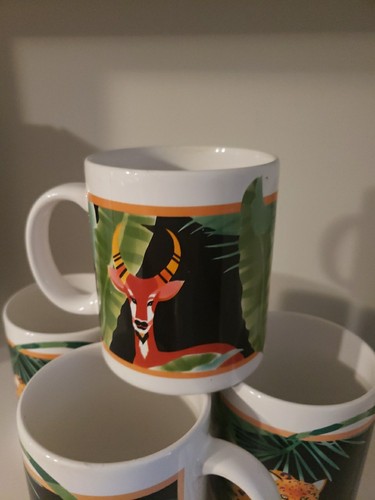Vintage Otagiri Ackerman Lion Leopard Antelope Jungle Mug Cup Set of 4 - Picture 4 of 8