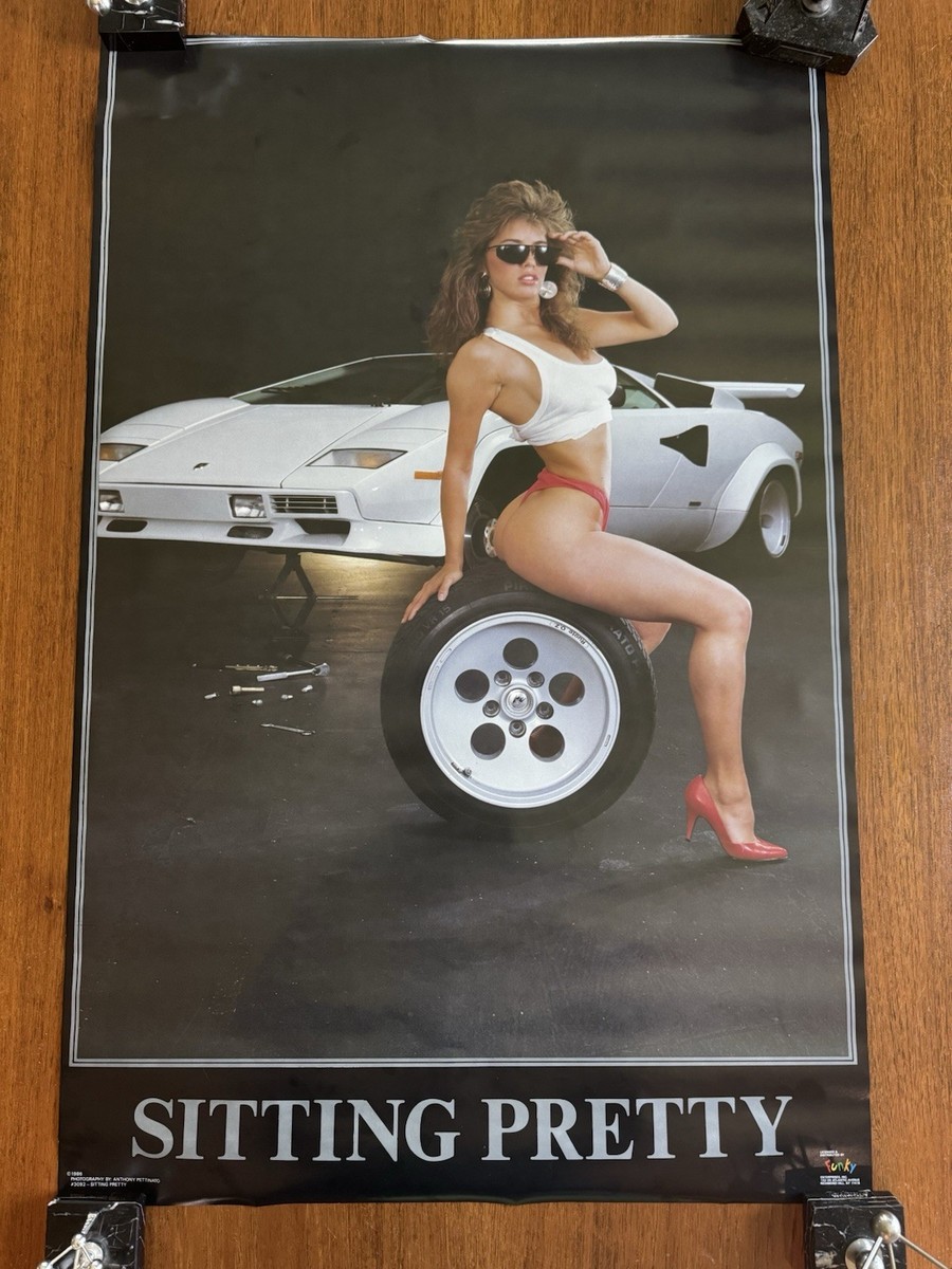 Vintage Sitting Pretty Hot Girl Poster 1986 Lamborghini Countach