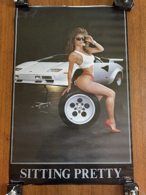 Vintage Sitting Pretty Hot Girl Poster 1986 Lamborghini Countach