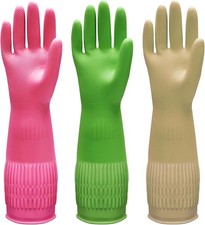 3 Pairs Rubber Dishwashing Gloves Long Cuff 15 Inch Reusable Non Slip Large Size