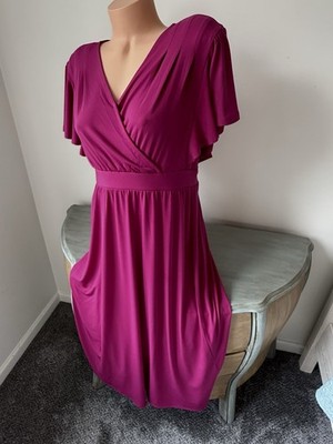 Chicos Maxi Dress Lp 2P Raspberry Pink Long Flutter Sleeve Surplice Stretch