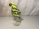 Murano Glass Sculpture Bird Cockatoo Parrot Design Green Brown White Swirl 7.5”