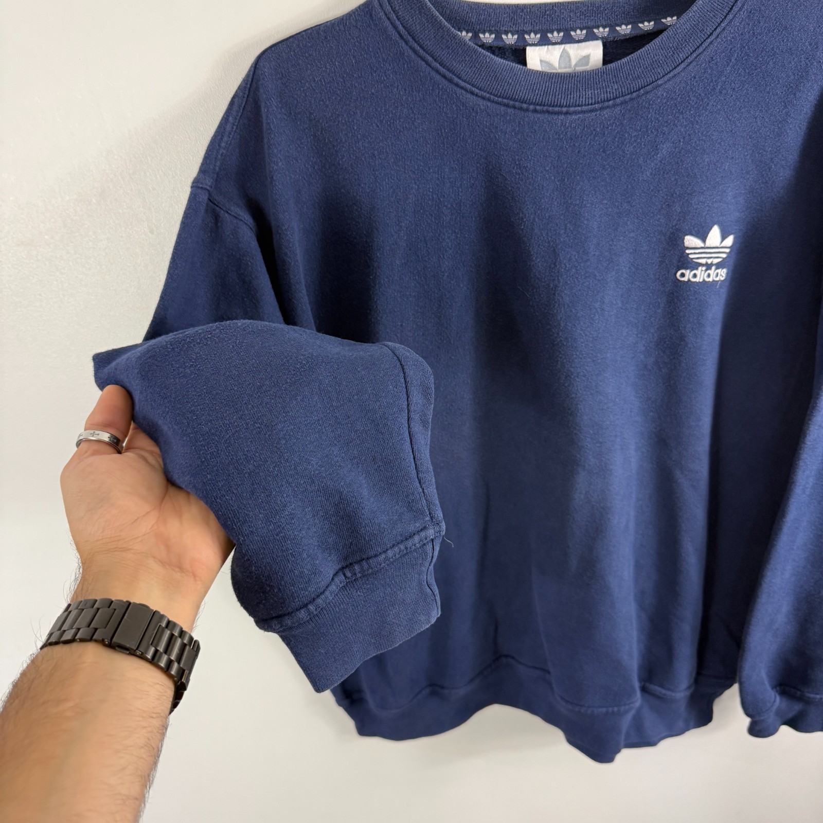 VTG Adidas 90's Navy Trefoil Embroidered Size 42/44 / Large Crewneck Sweatshirt image 5