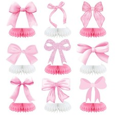 Pink Bow Party Honeycomb Centerpieces Decorations, 9Pcs Coquette Birthday Dec...