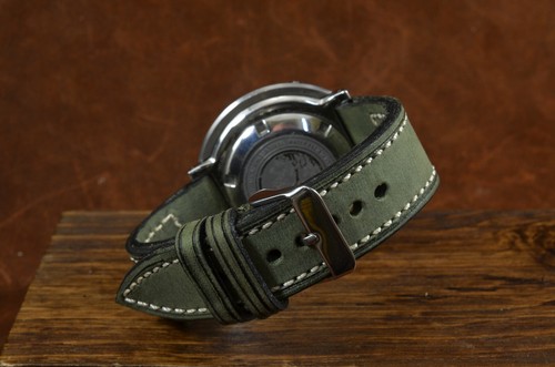 PULSERA DE RELOJ 22 20 18 MM CORIO 6 VERDE MILITAR VINTAGE CORREA DE CUERO MA STRAP - Imagen 6 de 13