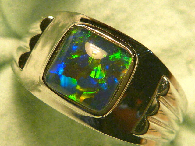 Mens Opal Ring Sterling Silver Natural Opal Triplet 8mm Square