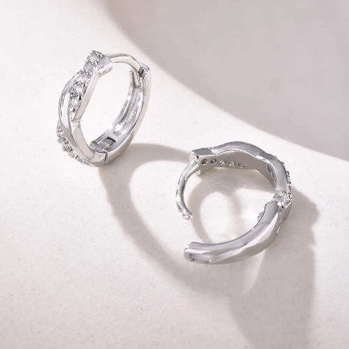 Cubic Zirconia Inlaid Hoop Earrings for Women Girls,Twist Classic Design Gold Si - Picture 7 of 12