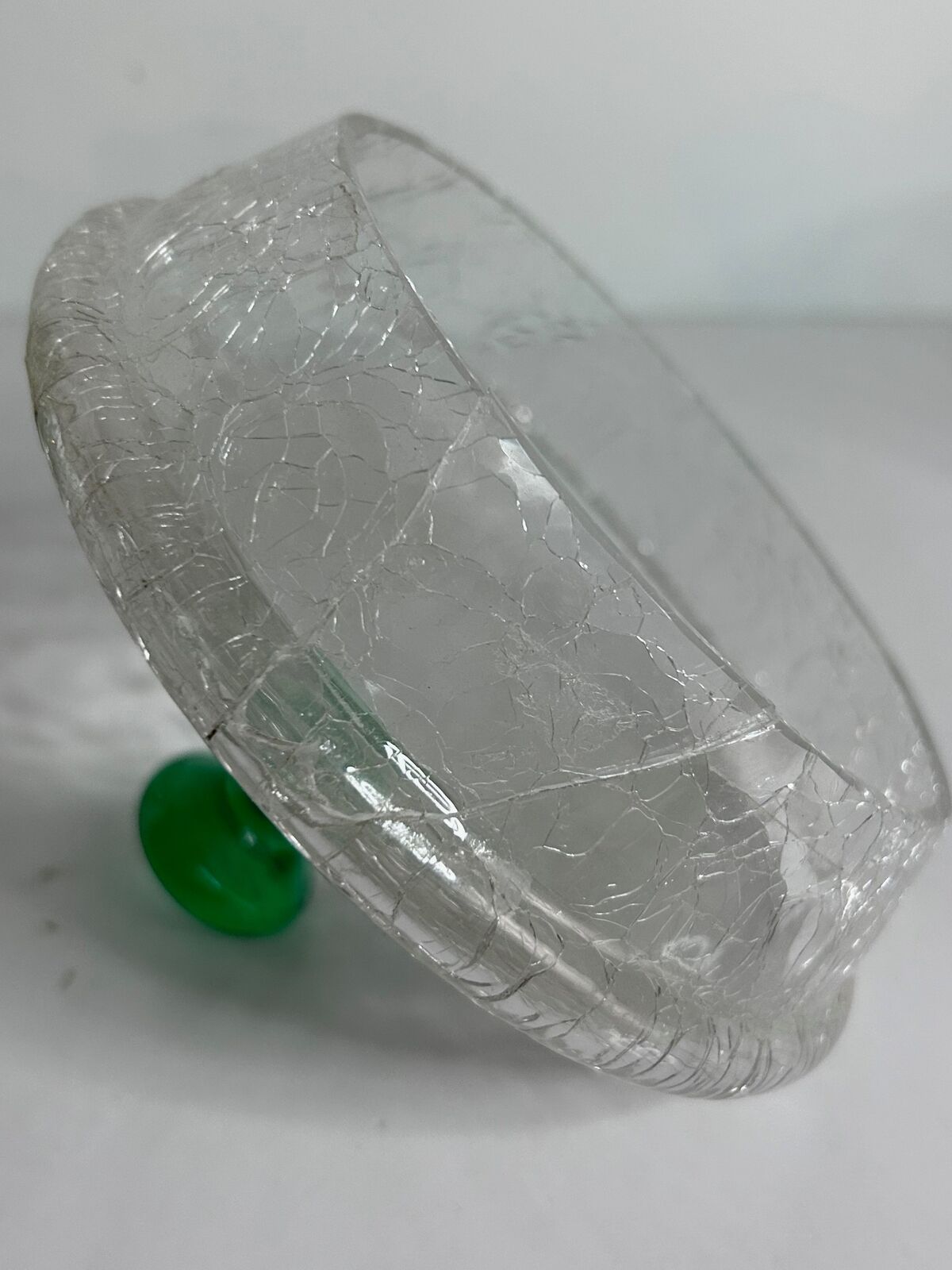 Vintage CRACKLE Glass Water Set Pitcher and 4 Tumblers Arctic Green Handle Base