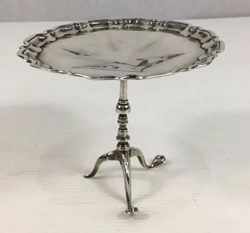 Antique Goldsmiths & Silversmiths 1916 Solid Silver Minature Tripod Table 97g AF — 第 3/4 张图片