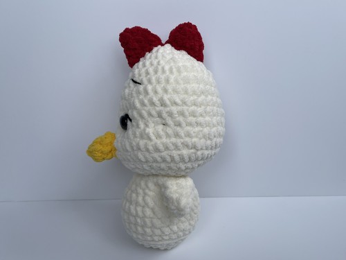 Peluche all'uncinetto pollo fatto a mano bambini morbido coccole imbottito bianco - Foto 6 di 7