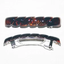 Vintage Mini Barrettes Hair Clips Ribbed Braid Stripe Ridge Brown Made in France