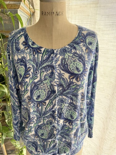 Talbots Paisley Floral Print Cardigan Sweater 3/4 Sleeves Women’s Size Large - Picture 3 of 8