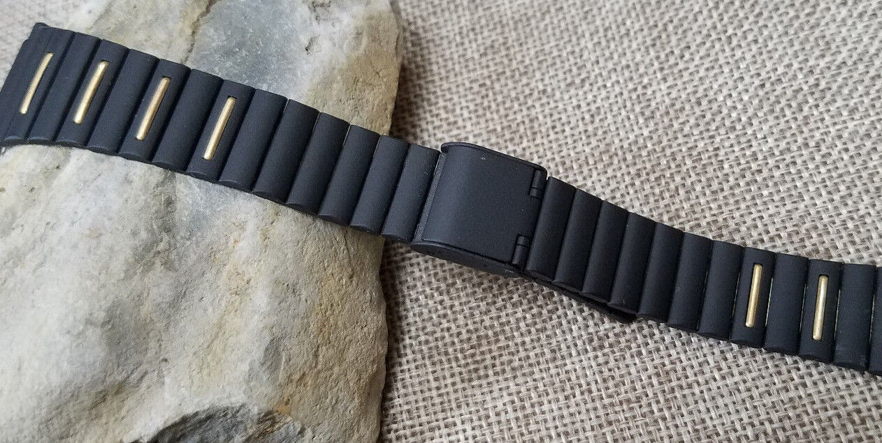 20 21 22 mm VINTAGE FLEX-ON BLACK STAINLESS STEEL SLIDING HOOK CLASP WATCH BAND