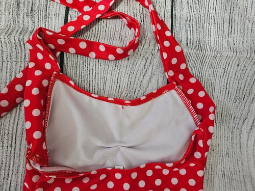 Girls Swimsuit - 1 Piece, Halter Top, Sz M, Red & White Polka Dot - Picture 7 of 9