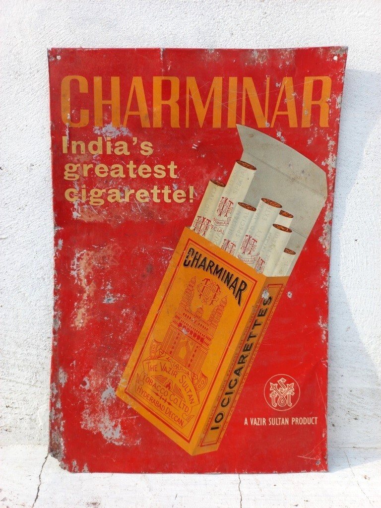 Old Rare Vintage Charminar Cigarettes Advertising Lithograph Tin Sign Board