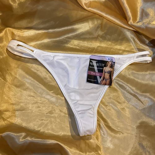 Vtg Vassarette Silky Smooth Silken Heather Stretch White Ice Thong SZ 8 XL NWT