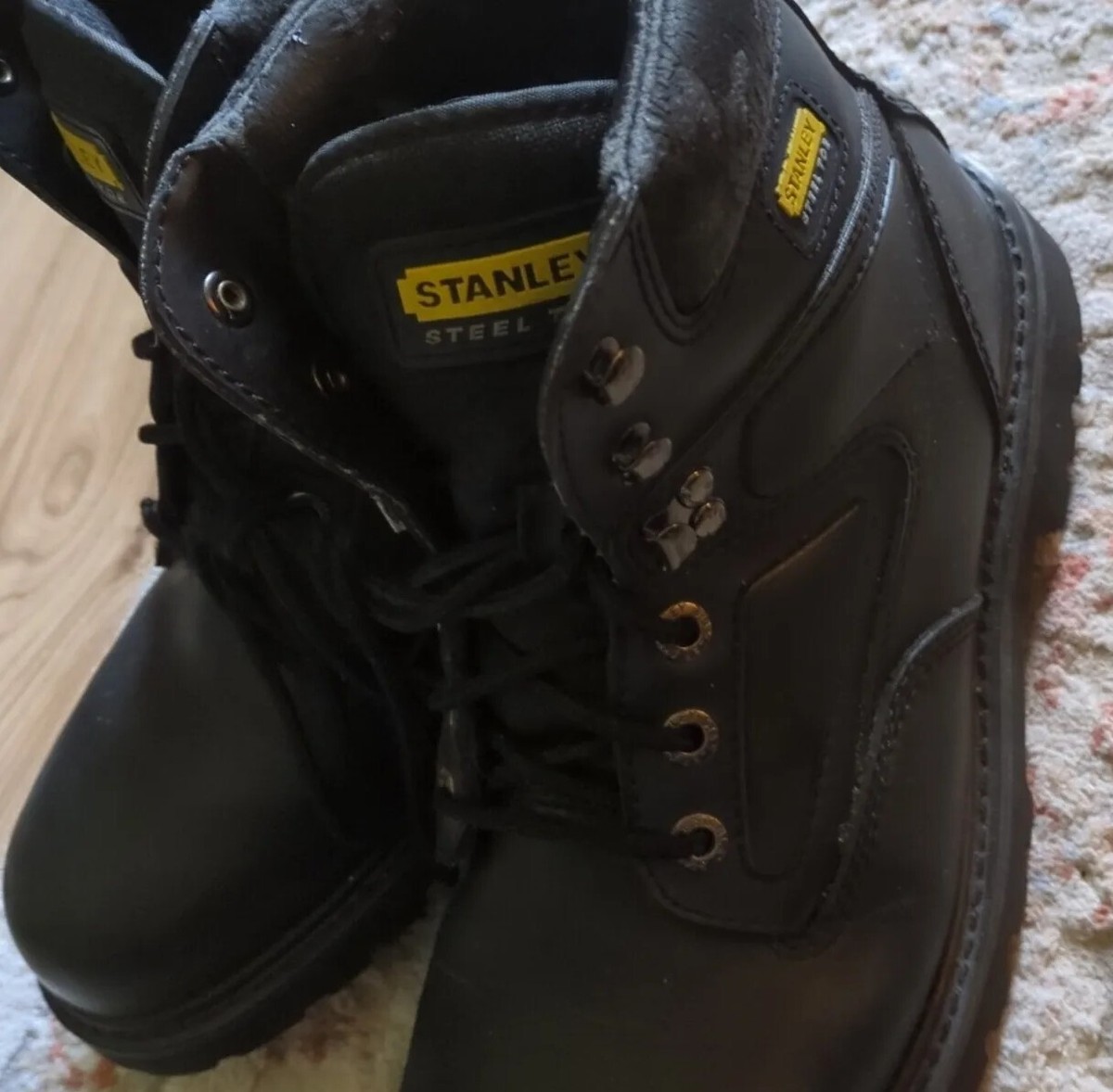Stanley Black Leather Steel Toe Safety Work Boots Sz 10.5w | eBay