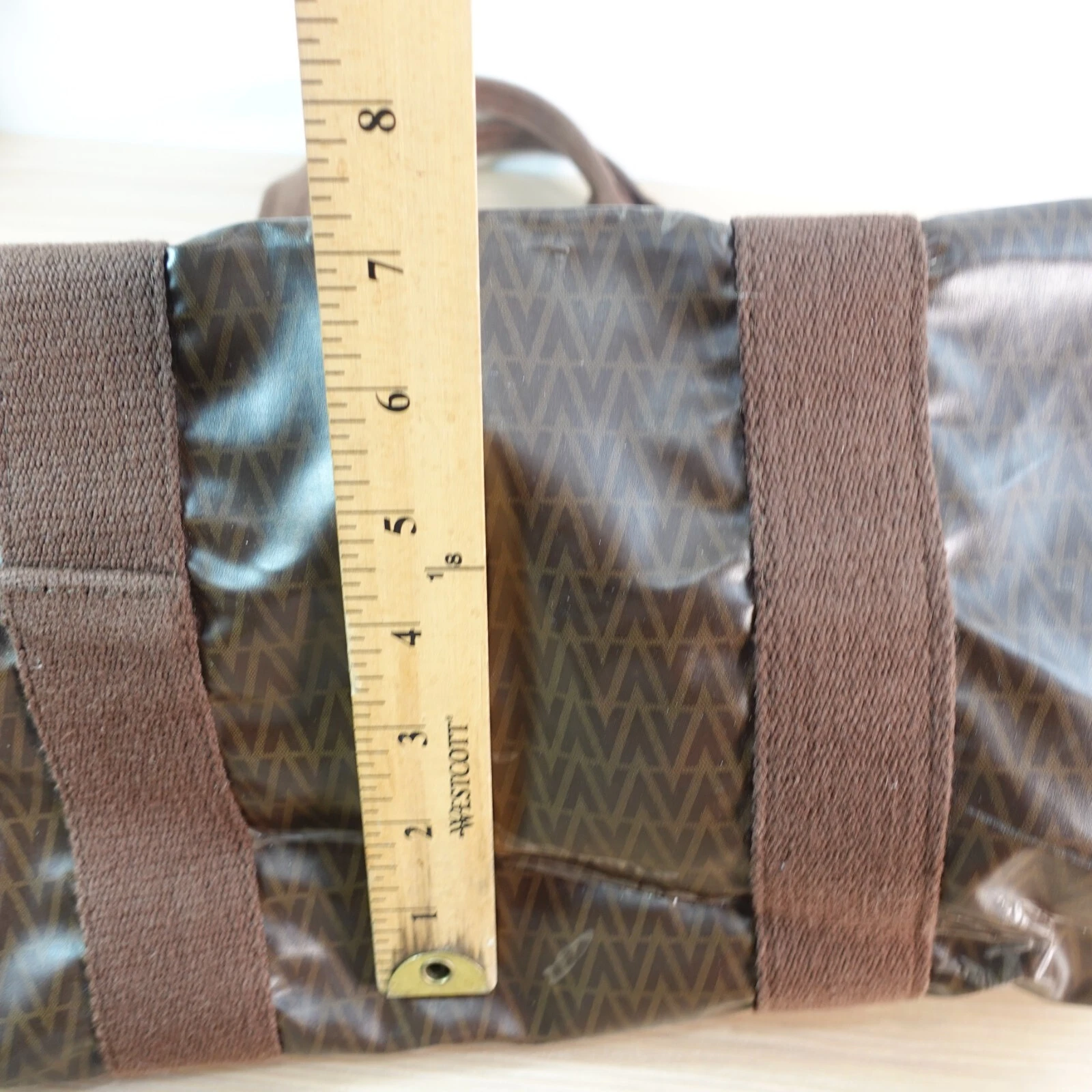 Borsa vintage MARIO VALENTINO grande marrone logo V weekender shopper tote PVC DIFETTO